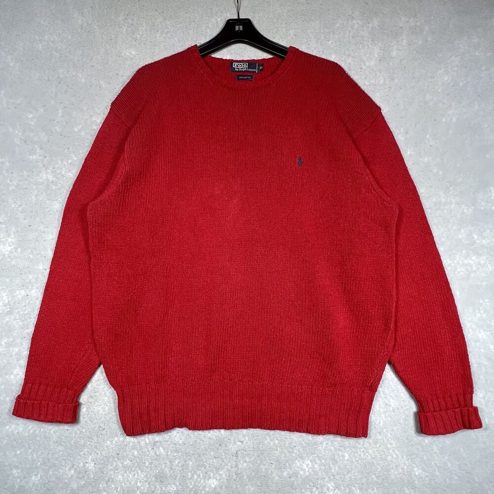 Polo Ralph Lauren CrewNeck Knit Sweater Men Size XL Red Pullover Heavy Knitted